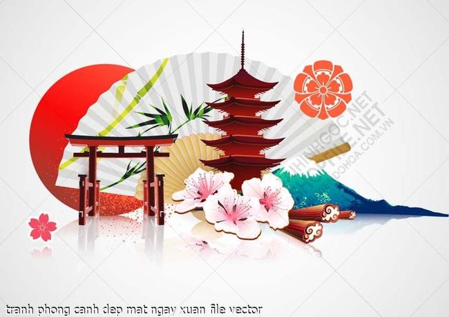 tranh phong canh dep mat ngay xuan file vector